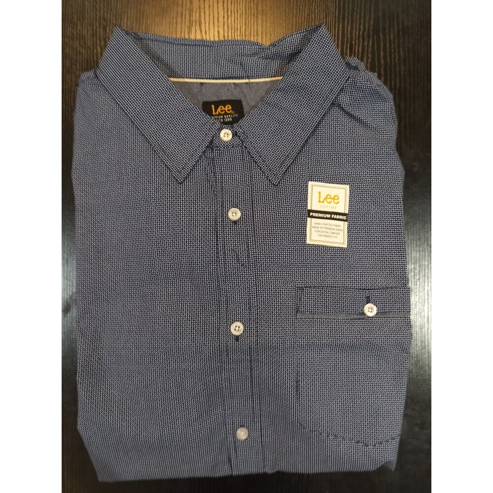 Lee Premium Quality Men’s Long Sleeve Button Down Shirt Navy 2XB Cotton - Picture 4 of 7